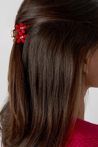 Las Hermanas – Gouden haarclip met rode bloemetjes