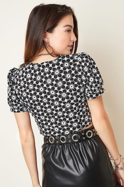 Flamenco Croptop Las Flores | Zwart-Wit Bloemen