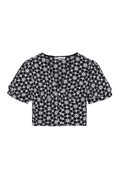 Flamenco Croptop Las Flores | Zwart-Wit Bloemen